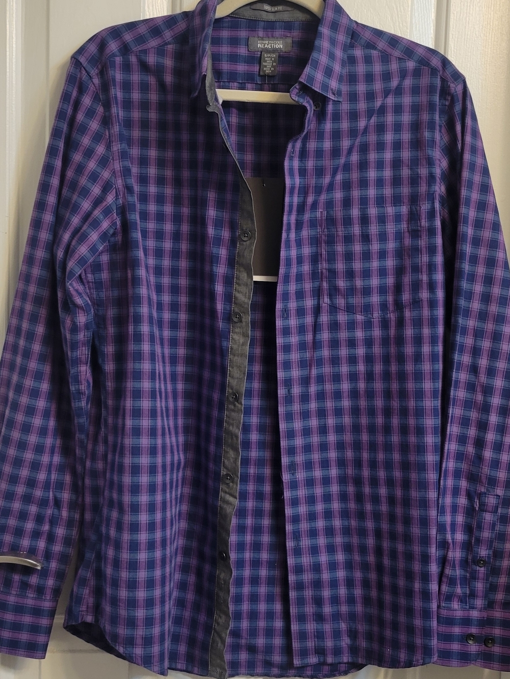 Kenneth Cole Reaction Blue and Purple Plaid Shirt